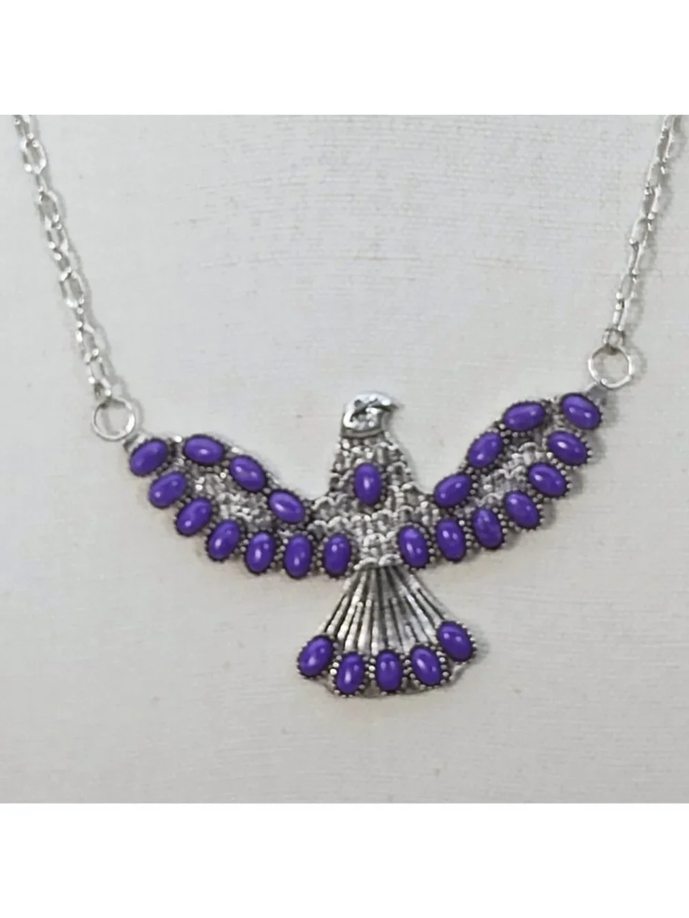 Artisan Signed Silver Purple Charoite Eagle Thunderbird Pendant Necklace